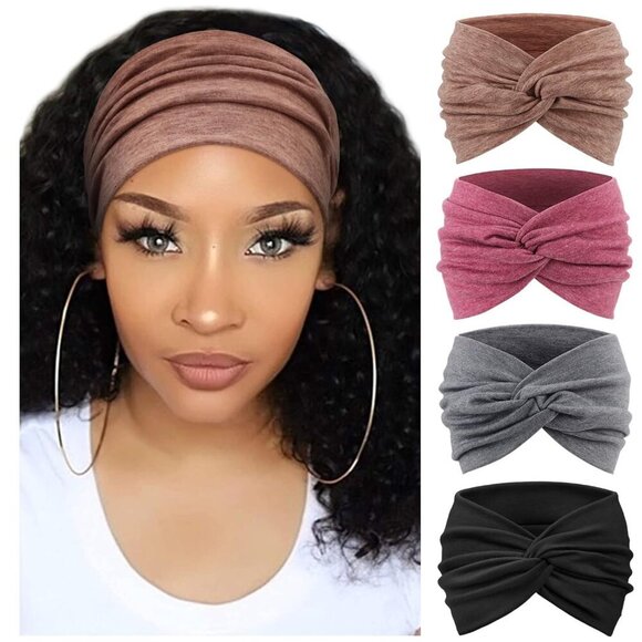 Extra Wide Headbands for Women Cotton Turban Knotted Bandana Head Bands Non Slip - Picture 1 of 7
